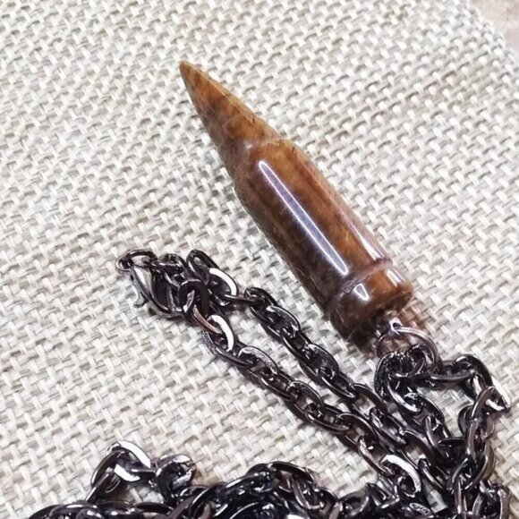 Real TigersEye Bullet + 24" Chain - Rugged Men's Necklace - Courage + Protection - Picture 8 of 10